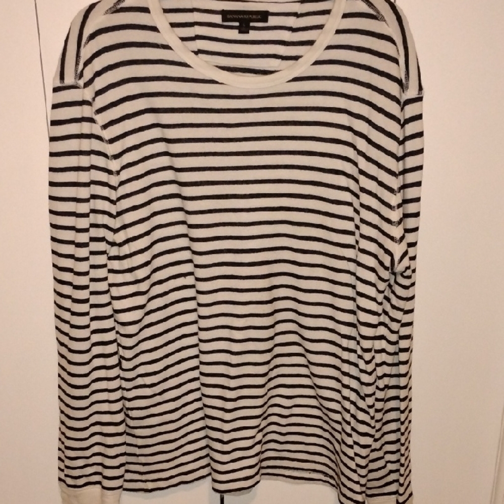 Banana Republic Black and White Striped Long-Sleeve Shirt